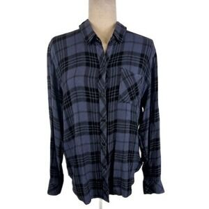Rails Women's Hunter Blue Plaid Flannel Shirt Long Sleeve Button Down Size XL